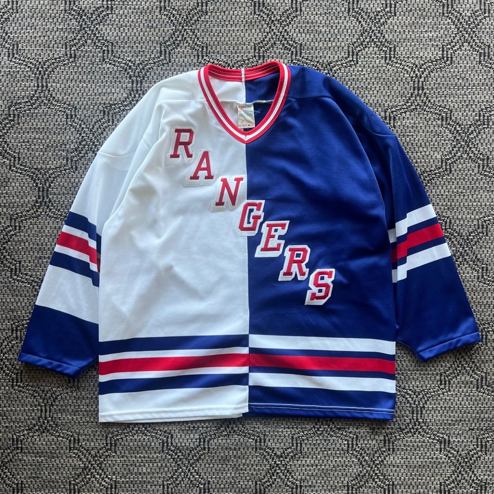 Vintage CCM Hockey Jersey Mens Large Blue White New York Rangers NHL 90s